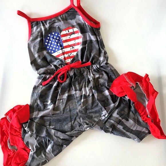 FLAG CAMO HEART CAPRI JUMPSUIT - Picture 1 of 12